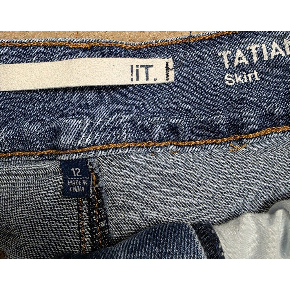 !iT Jeans Midi Denim Skirt Women 12 Blue Stretch Distressed Tatiana Classic - Picture 2 of 11
